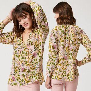 Spartina 449 M 100% Silk Reese Blouse Top Floral Pepper Hall Thistle Boho $168